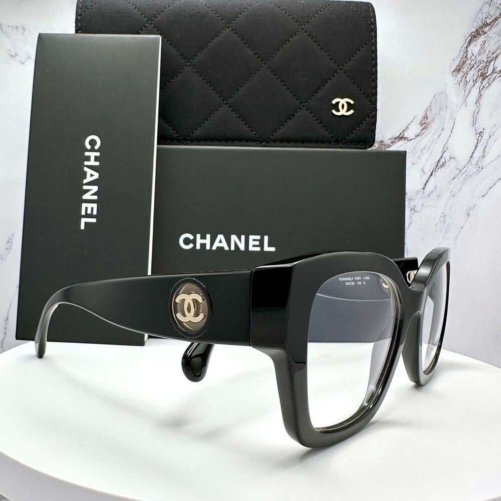 New CHANEL Eyeglasses Black 53mm Glasses Butterfly Gold CC Womens - Picture 3 of 16
